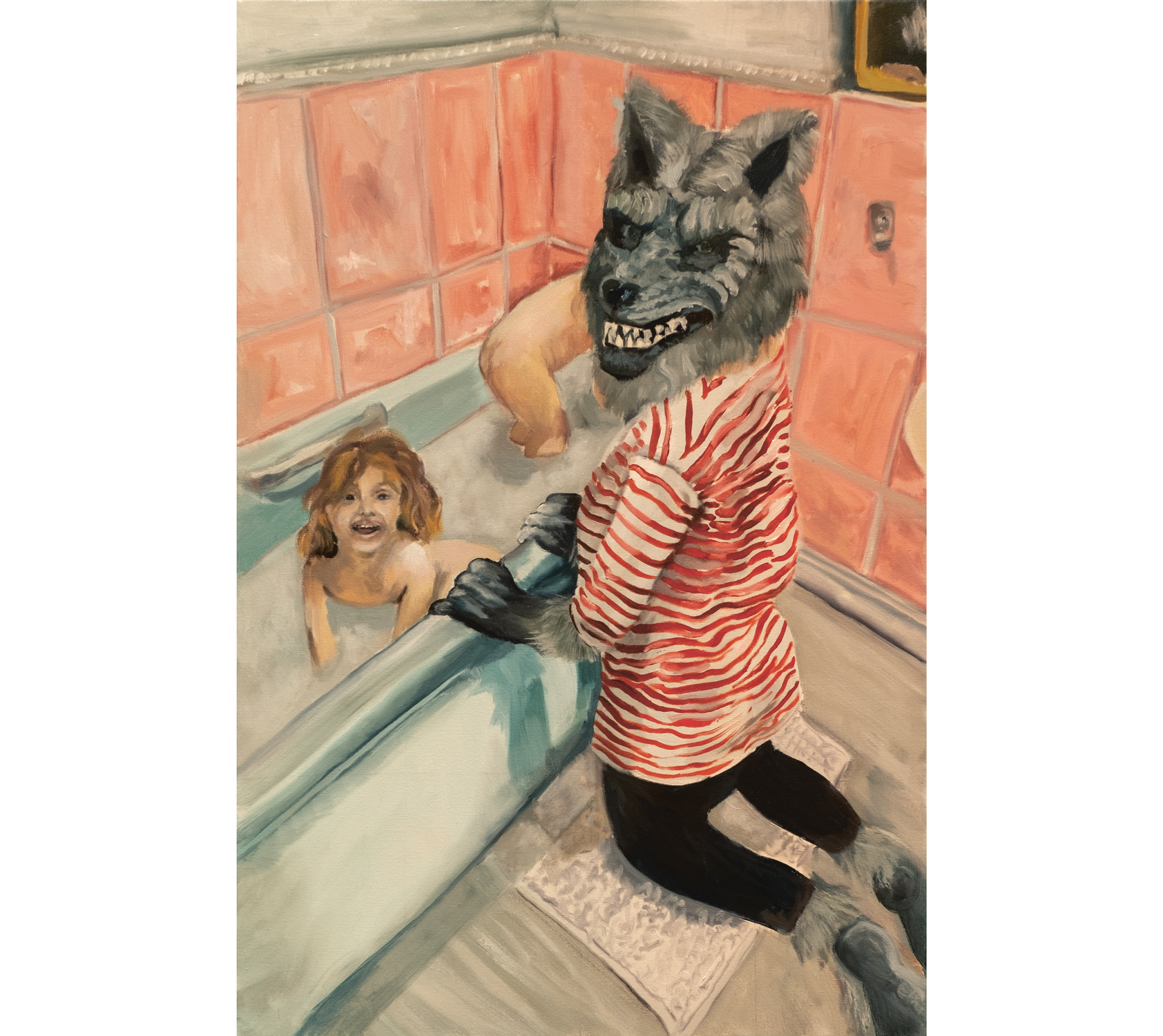 Bathtime with Wolfie, 2021. Courtesy of Lindsey Mendick and Cooke Latham Gallery, London 